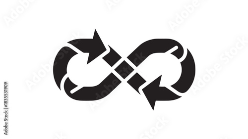 Stunning continuous loop infinity symbol design with dynamic refresh arrows perfect for agile workflow and unending process visualization