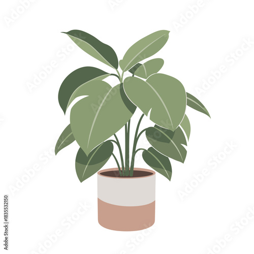 Stylized houseplant illustration showcasing vibrant green foliage in modern pot simple design