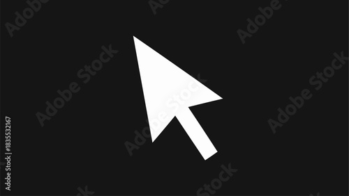 White mouse cursor arrow pointing upwards on a black background.