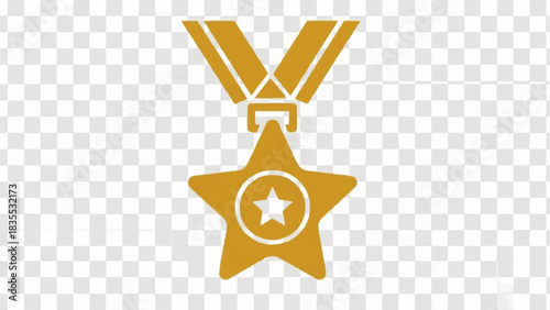 A golden star medal with a ribbon, symbolizing achievement or award on a transparent background.