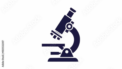 Dark blue silhouette of a classic laboratory microscope on a plain white background, symbolizing scientific research and discovery.
