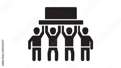 Dedicated team collaboratively lifting a heavy object symbolizing shared effort and strong corporate partnership success