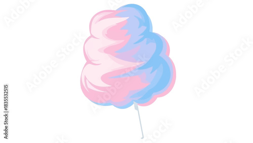A cotton candy confection of pink and blue served on a stick