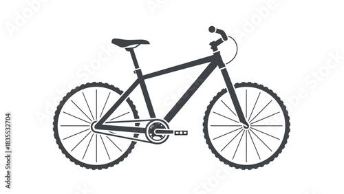 A solid black silhouette of a bicycle showing frame wheels seat handlebars and pedals all in sharp detail