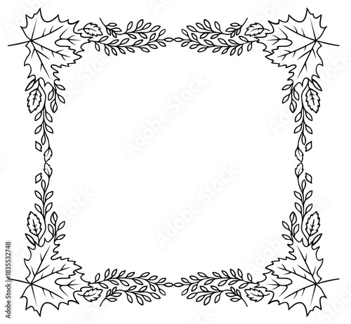 Square Autumn Frame with Maple Leaves and Branches