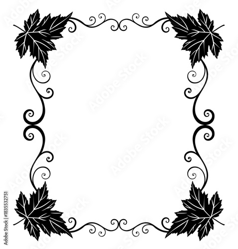 Square Fall Border with Maple Leaves and Swirls