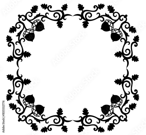 Square Vine Frame with Acorns and Curled Swirls