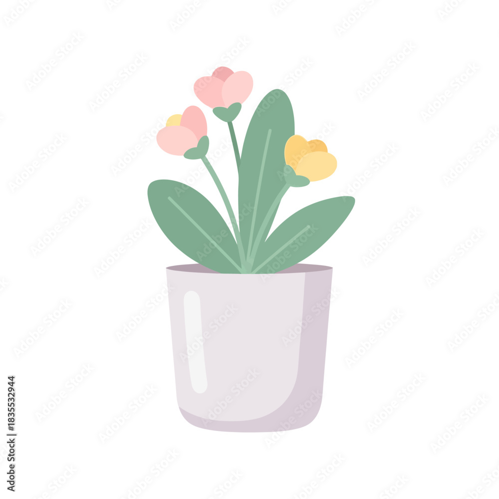 Obraz premium Delicate potted blossoms with pastel hues a botanical illustration for spring cheerfulness