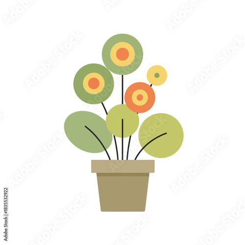Stylized potted plant illustration showcasing whimsical design and vibrant color palette artful