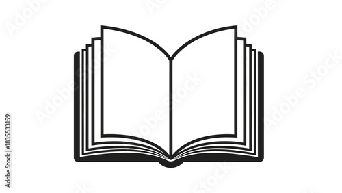 Open book black and white outline with pages fanned