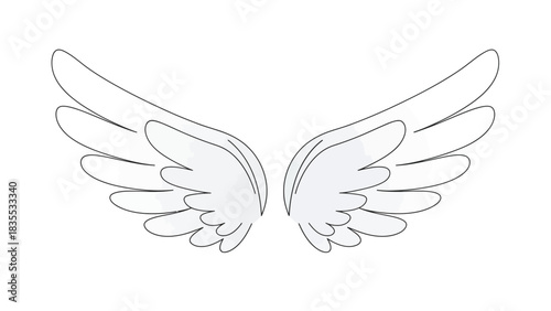 Two cartoon wings drawn in simple lines appear symmetrical and elegant against a white backdrop