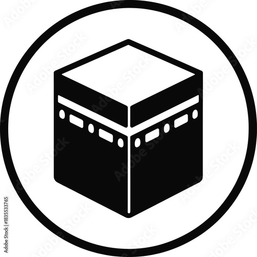 Kaaba icon of sacred islamic site for muslim pray, mecca pilgrimage for hajj and umrah, qibla direction vector