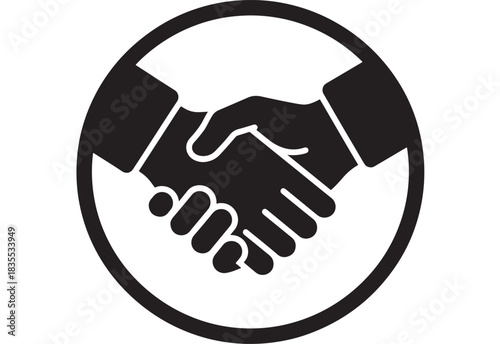Strong professional handshake icon symbolizing trust partnership and successful business agreement sealed within a modern circular emblem