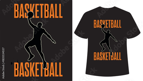 Basketball Player Silhouette T- Shirt Design jumping