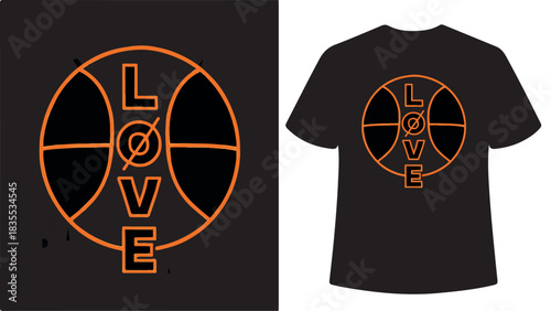 Basketball Love Typography T- Shirt Design heart sport