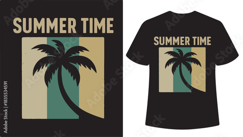 Summer time palm tree retro stripes t-shirt design