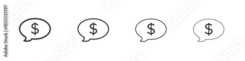 Comment dollar icons graphic. Thin line drawing illustration.