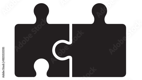 Stunning black and white icon depicting two interlocking puzzle pieces perfectly fitting together symbolizing connection and partnership