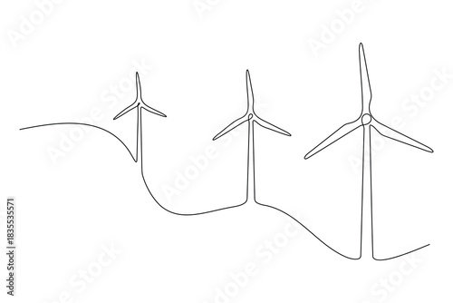 Wind turbines continuous one line art drawing