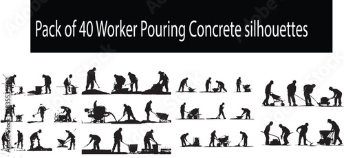 Pack of 40 Worker Pouring Concrete Silhouettes
