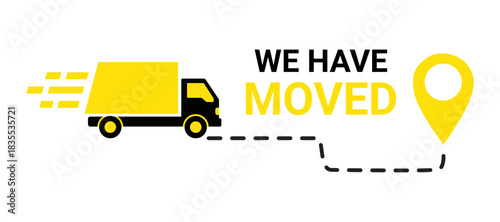 We have moved notice banner with delivery truck icon