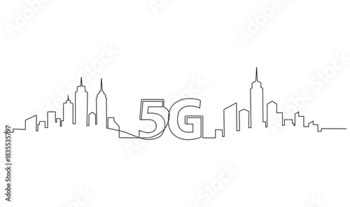 Minimal 5G network skyline line art technology illustration