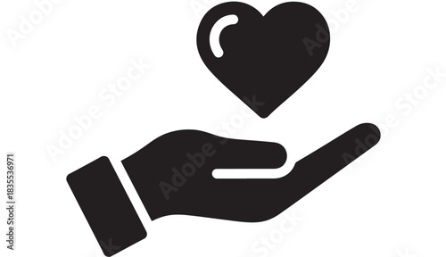 Elegant silhouette of an open hand gently offering or receiving a shining heart symbolizing care support and vital connection for health campaigns