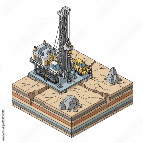 Drilling rig equipment for geological exploration and resource extraction.