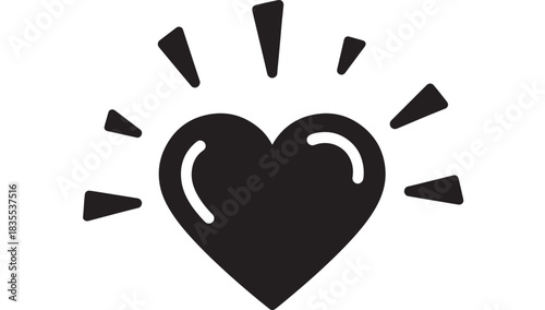Stunning black heart icon radiating bright positive energy for healthcare or emotional branding needs