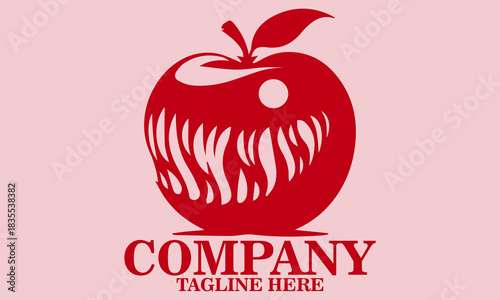 illustration vector sinister red apple with a menacing face,  red apple with a menacing face logo design