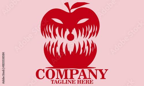 illustration vector sinister red apple with a menacing face,  red apple with a menacing face logo design