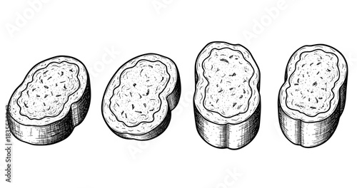 Hand-drawn loaves of bread illustration in black ink on white background