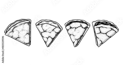 Hand-drawn pizza slices collection in black and white style