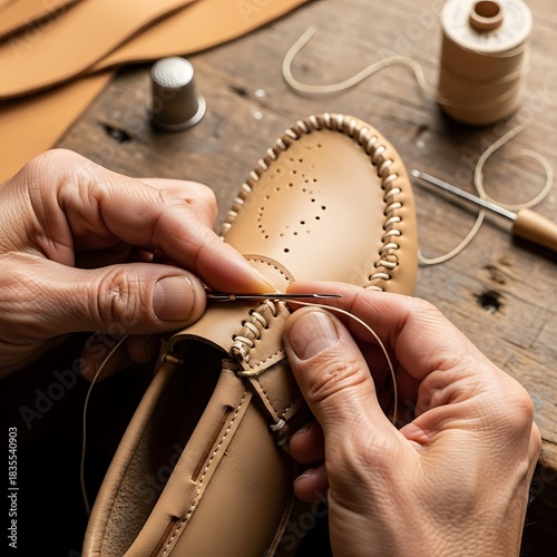 Crafting bespoke leather footwear with skillful hand stitching technique
