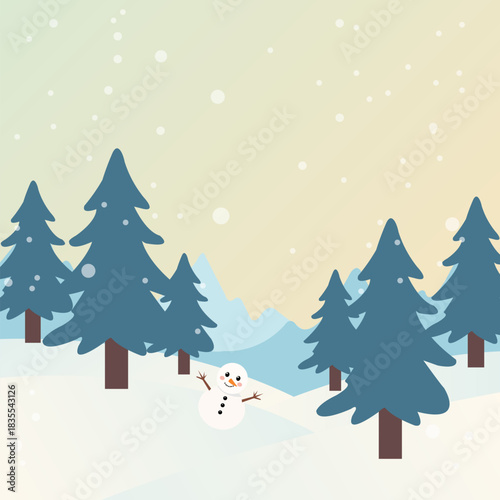 Winter snowfall landscape background with pine trees illustration