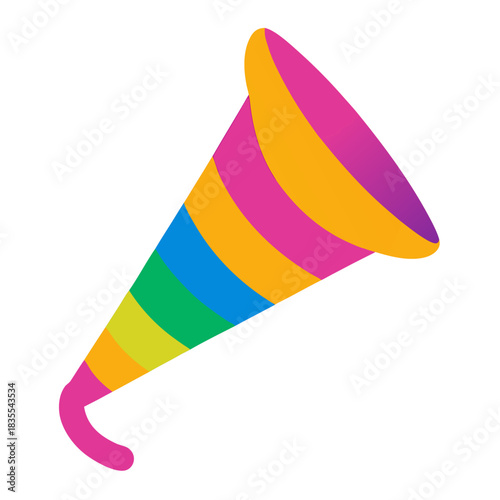 Colorful striped party horn blower on white background illustration