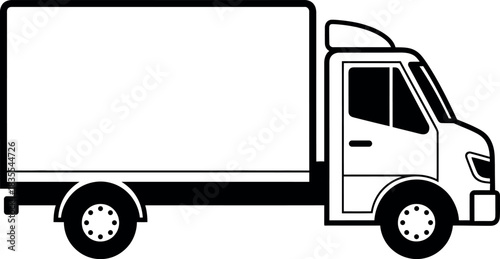 Black and white line art delivery truck side view lorry