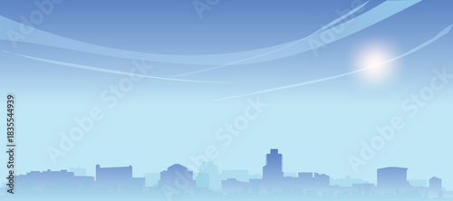 Blue panoramic poster of the city skyline with misty background buildings and clouds of CAPE TOWN, SOUTH AFRICA