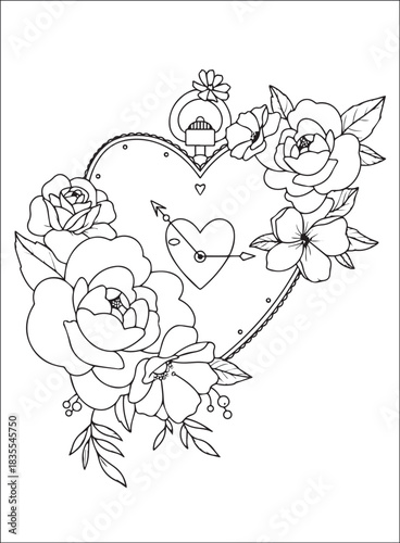 Valentines coloring Page - valentines day, love, heart, hearts, romance, romantic, couple