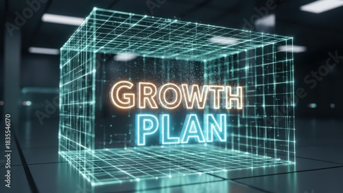 Futuristic Growth Plan Concept with Glowing Grid Cube Design