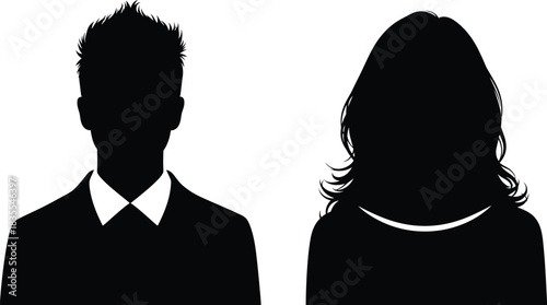 Silhouette of man and woman with hair style in black color on transparent background illustration template. Couple portrait with haircut design