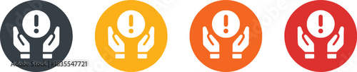 warning, alert, attention, caution, danger, exclamation mark, important, information, hands, cupped, protection, care, safety, icon, symbol, notification, message, graphic, dark gray, yellow, orange, 