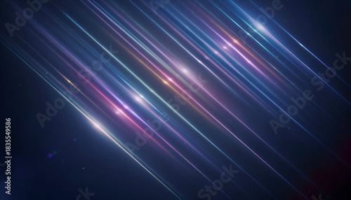 Diagonal Streaks of Colorful Lights and Bokeh Against a Dark Background with Subtle Lens Flare and Atmospheric Particles