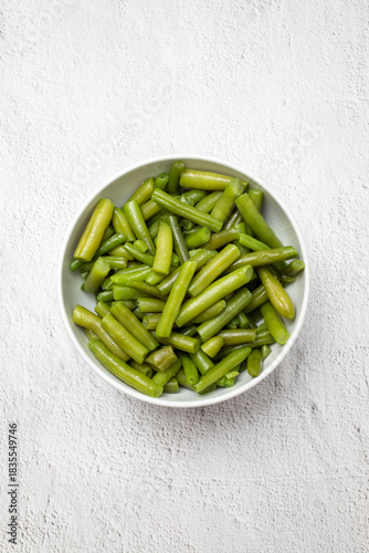Chopped green beans boiled in bowl