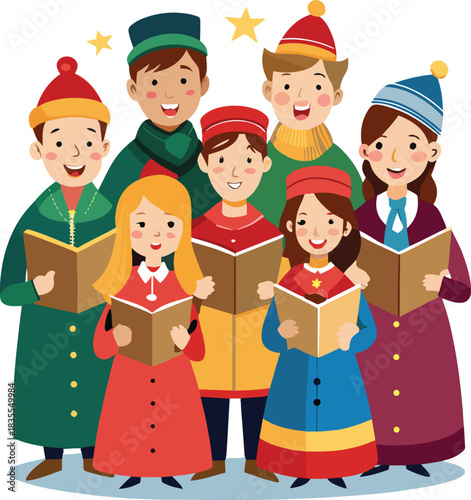 A cheerful group of children singing carols together during the holidays