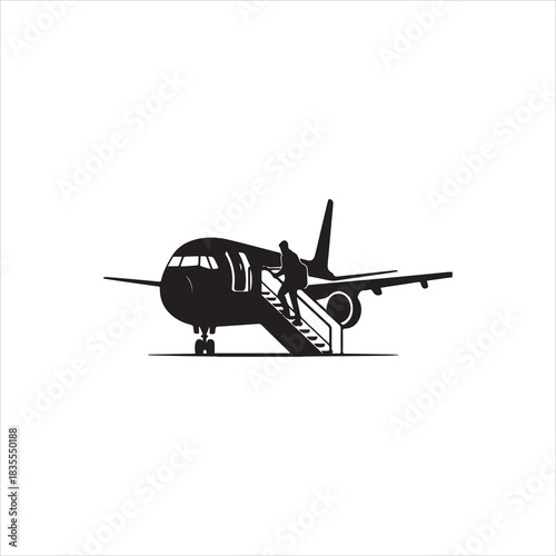  Silhouette passenger boarding airplane steps travel preparation Vector Illustrator