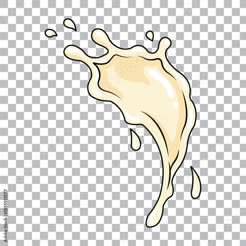 A Dynamic, Hand-Drawn Cartoon Splash of White or Creamy Liquid, like Milk, Yogurt, or Vanilla, isolated on a Transparent Background.