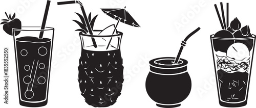 Hand drawn collection of tropical cocktails and drinks