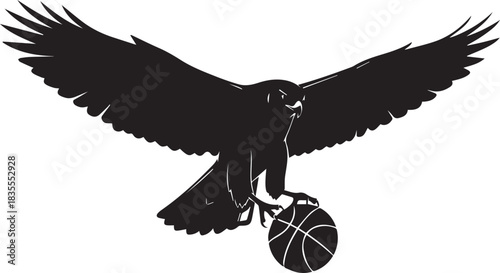 Silhouette of a raven holding a basketball in its talons