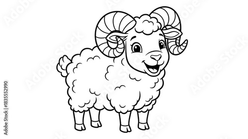 Cute Cartoon Ram Sheep Coloring Page with Horns